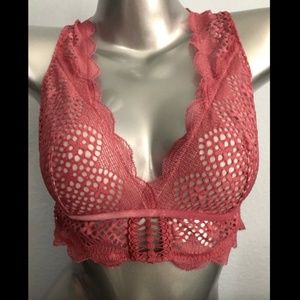 Victorias Secret VS Nwt Lace & Mesh Plunge Racerback Coral Unlined Bralette Bra